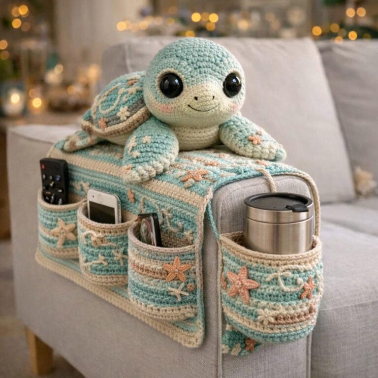Crochet Turtle Sofa Armrest Organizer Pattern - Hand Crafted