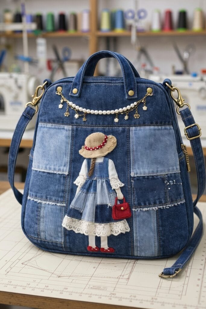 Patchwork and Appliqué Denim Backpack Pattern