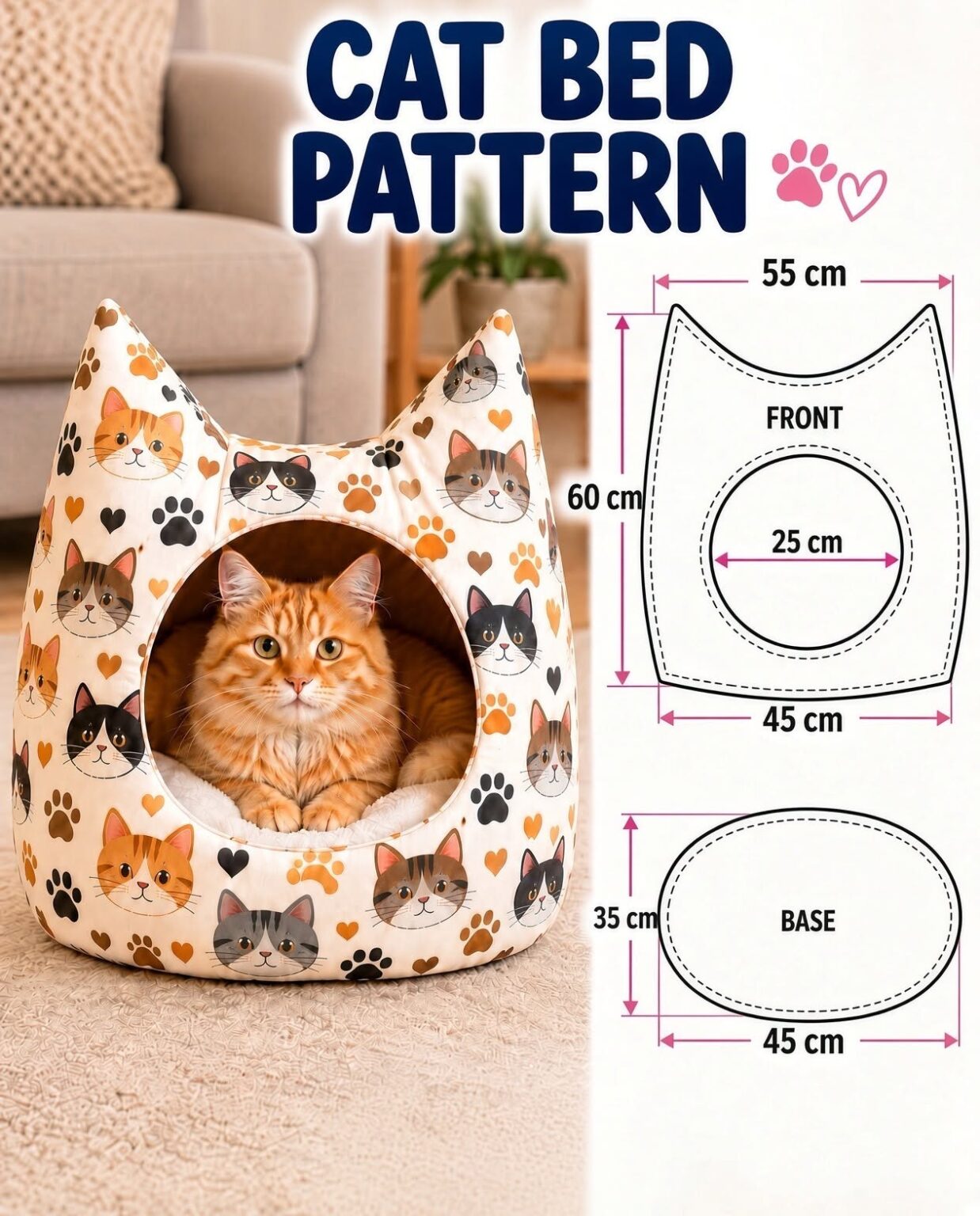 Fabric Cat House Pattern - Hand Crafted
